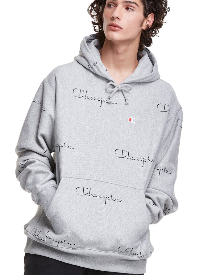 Champion Reverse Weave All Over Print Hoodie Heren - Grijs - Belgie 4732JLCPZ